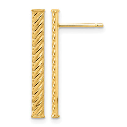14K Gelbgold Poliert und Strukturiert Stab Ohrstecker