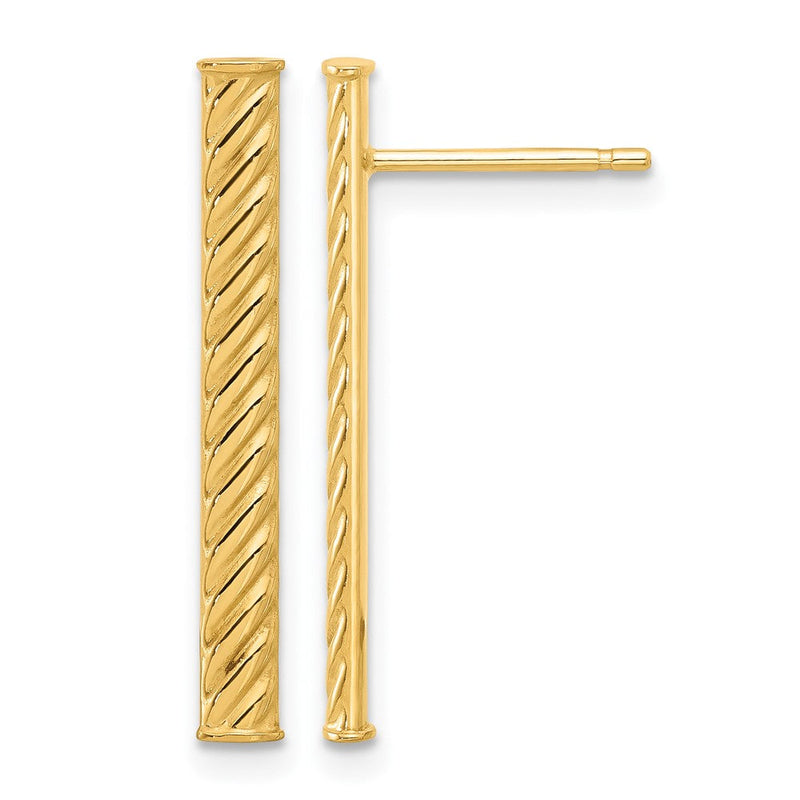 14K Gelbgold Poliert und Strukturiert Stab Ohrstecker