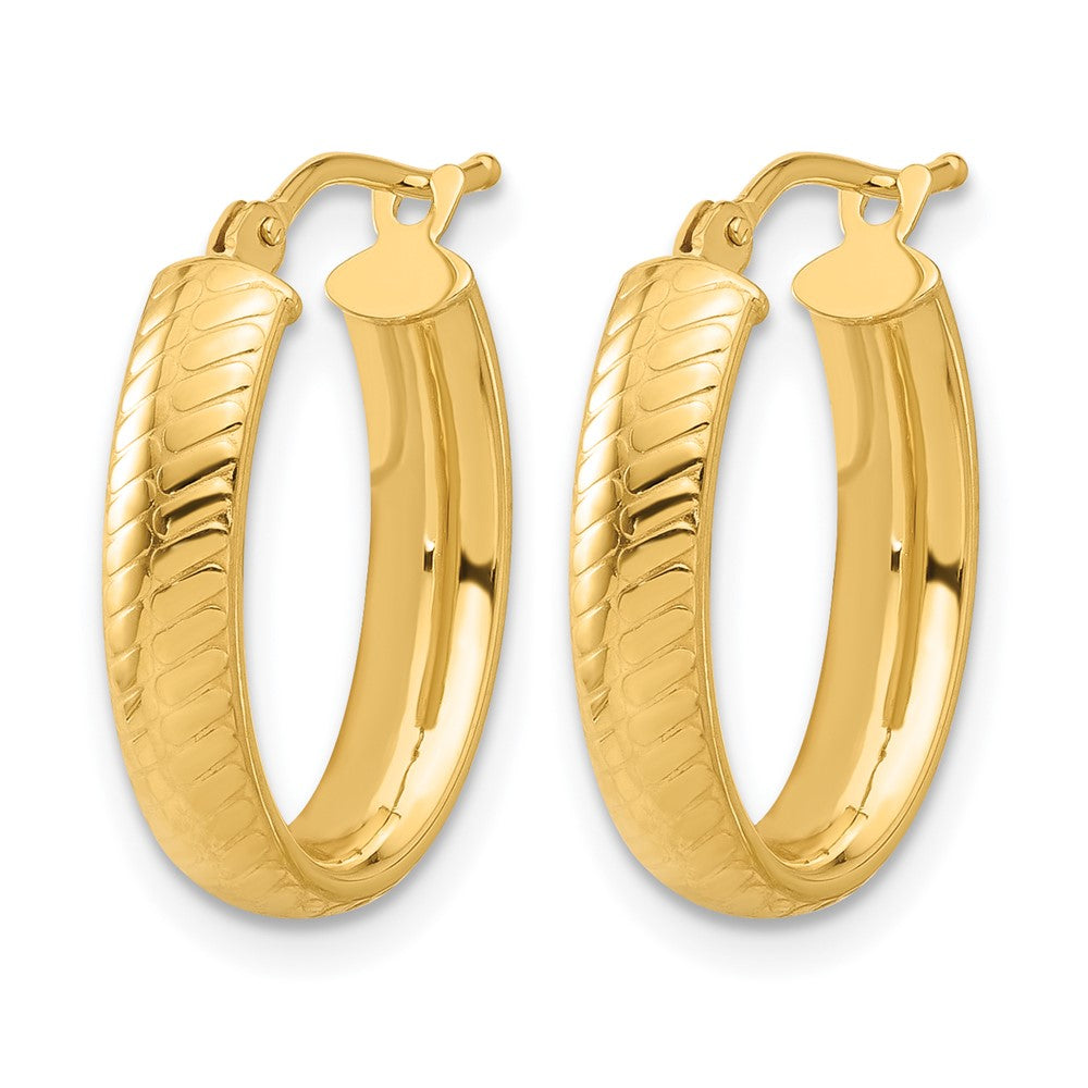 14K Gelbgold Poliert und Strukturiert Oval Creolen