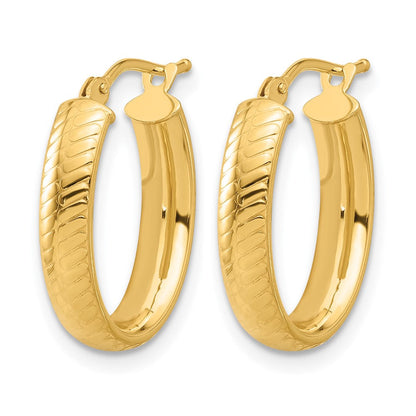 14K Gelbgold Poliert und Strukturiert Oval Creolen