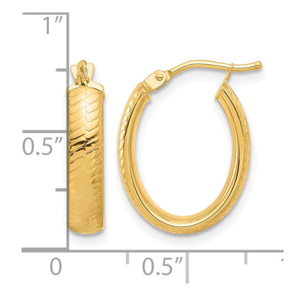 14K Gelbgold Poliert und Strukturiert Oval Creolen