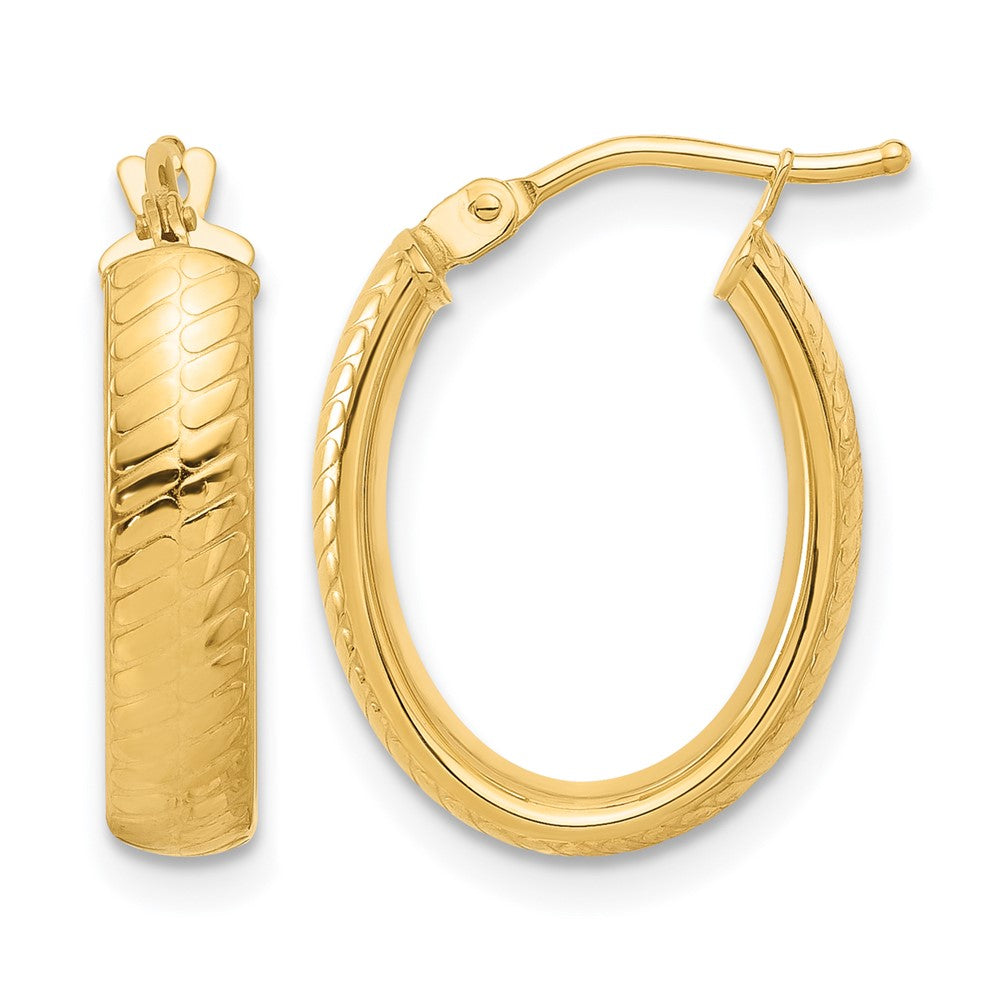 14K Gelbgold Poliert und Strukturiert Oval Creolen
