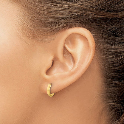 14K Gelbgold Poliert und Diamantiert Huggie Creolen
