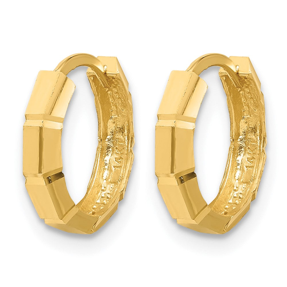14K Gelbgold Poliert und Diamantiert Huggie Creolen