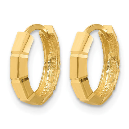 14K Gelbgold Poliert und Diamantiert Huggie Creolen