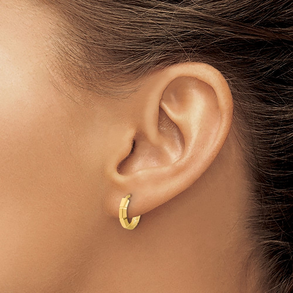14K Gelbgold Poliert und Diamantiert Huggie Creolen