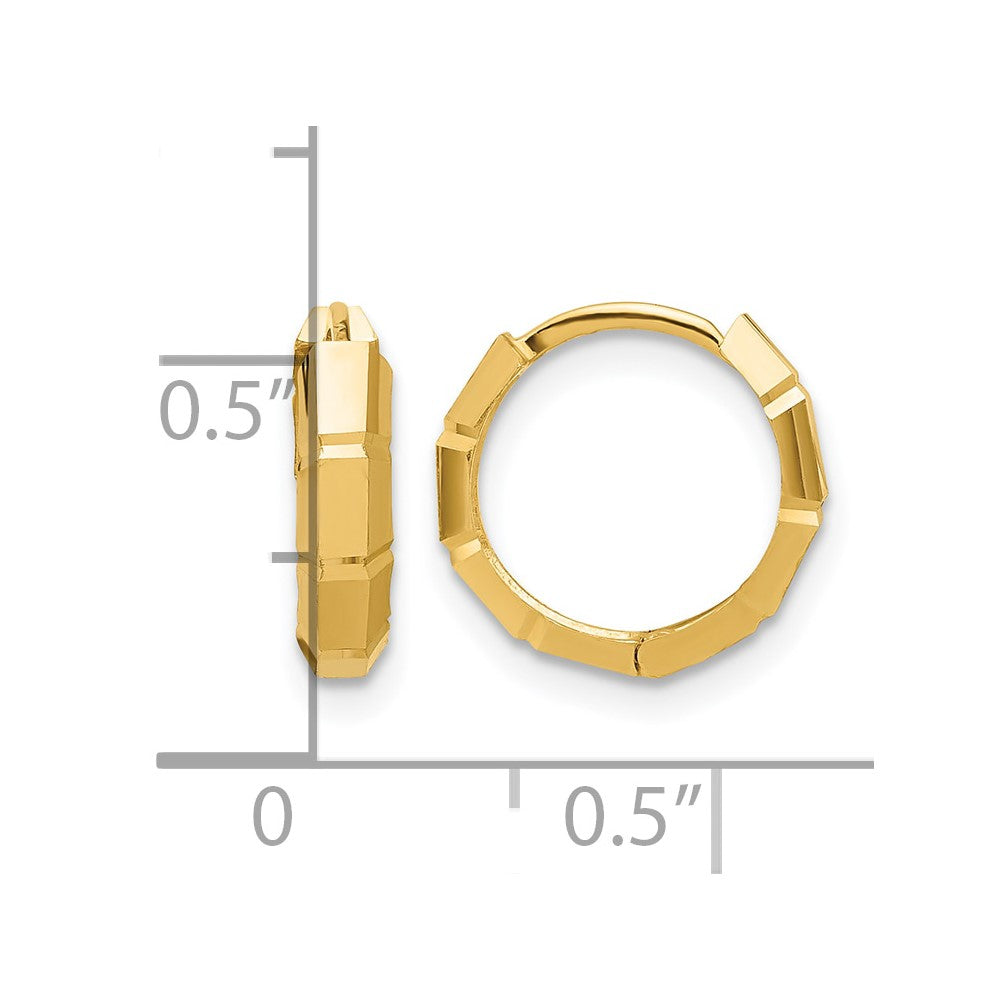 14K Gelbgold Poliert und Diamantiert Huggie Creolen