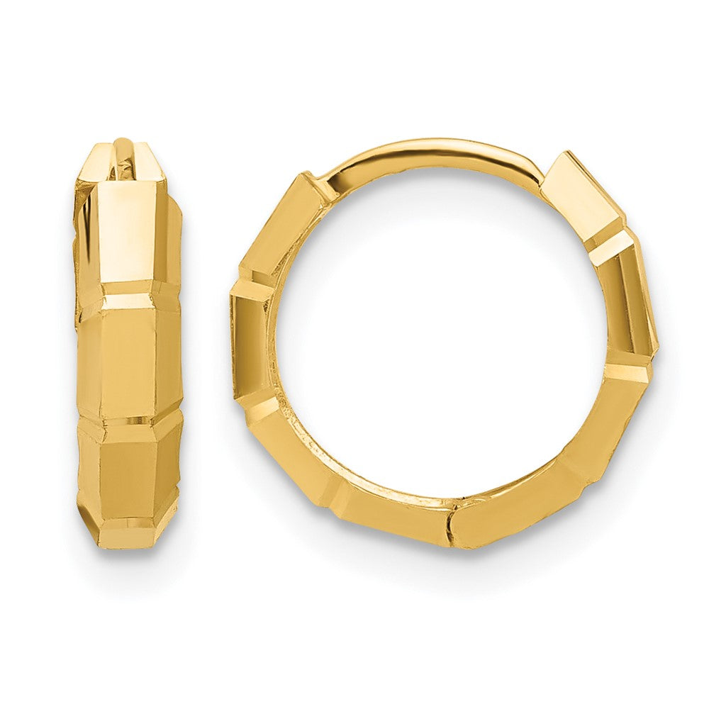 14K Gelbgold Poliert und Diamantiert Huggie Creolen