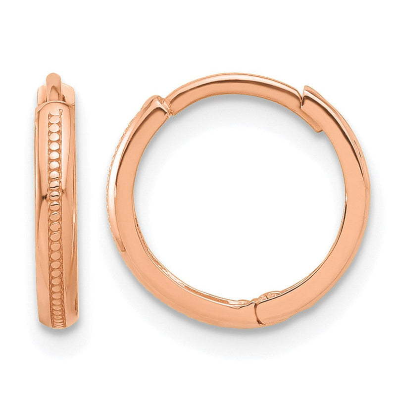 14K Roségold Poliert und Strukturiert Huggie Creolen