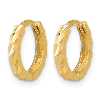 14K Gelbgold Poliert und Diamantiert Huggie Creolen