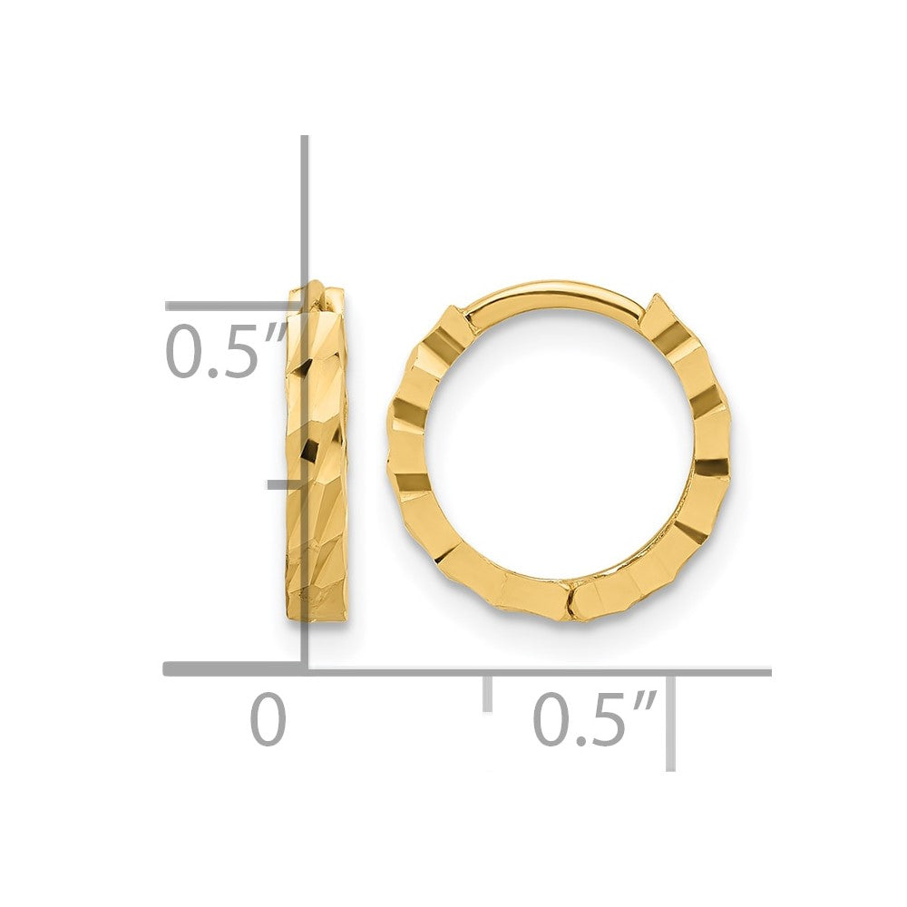 14K Gelbgold Poliert und Diamantiert Huggie Creolen