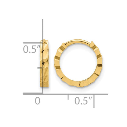 14K Gelbgold Poliert und Diamantiert Huggie Creolen