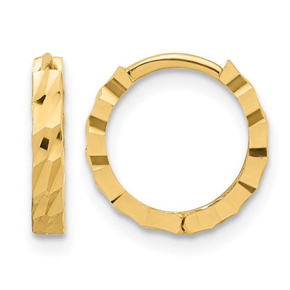 14K Gelbgold Poliert und Diamantiert Huggie Creolen