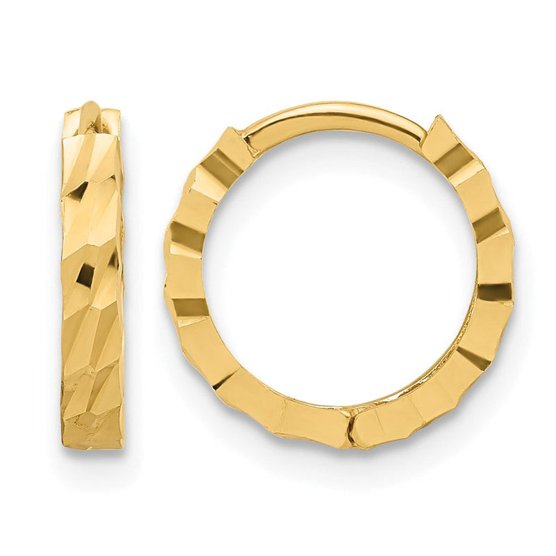 14K Gelbgold Poliert und Diamantiert Huggie Creolen