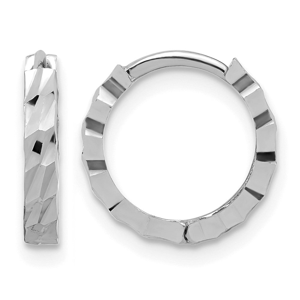 14K Weißgold Poliert/diamantiert Huggie Creolen