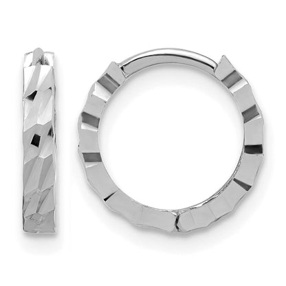14K Weißgold Poliert/diamantiert Huggie Creolen