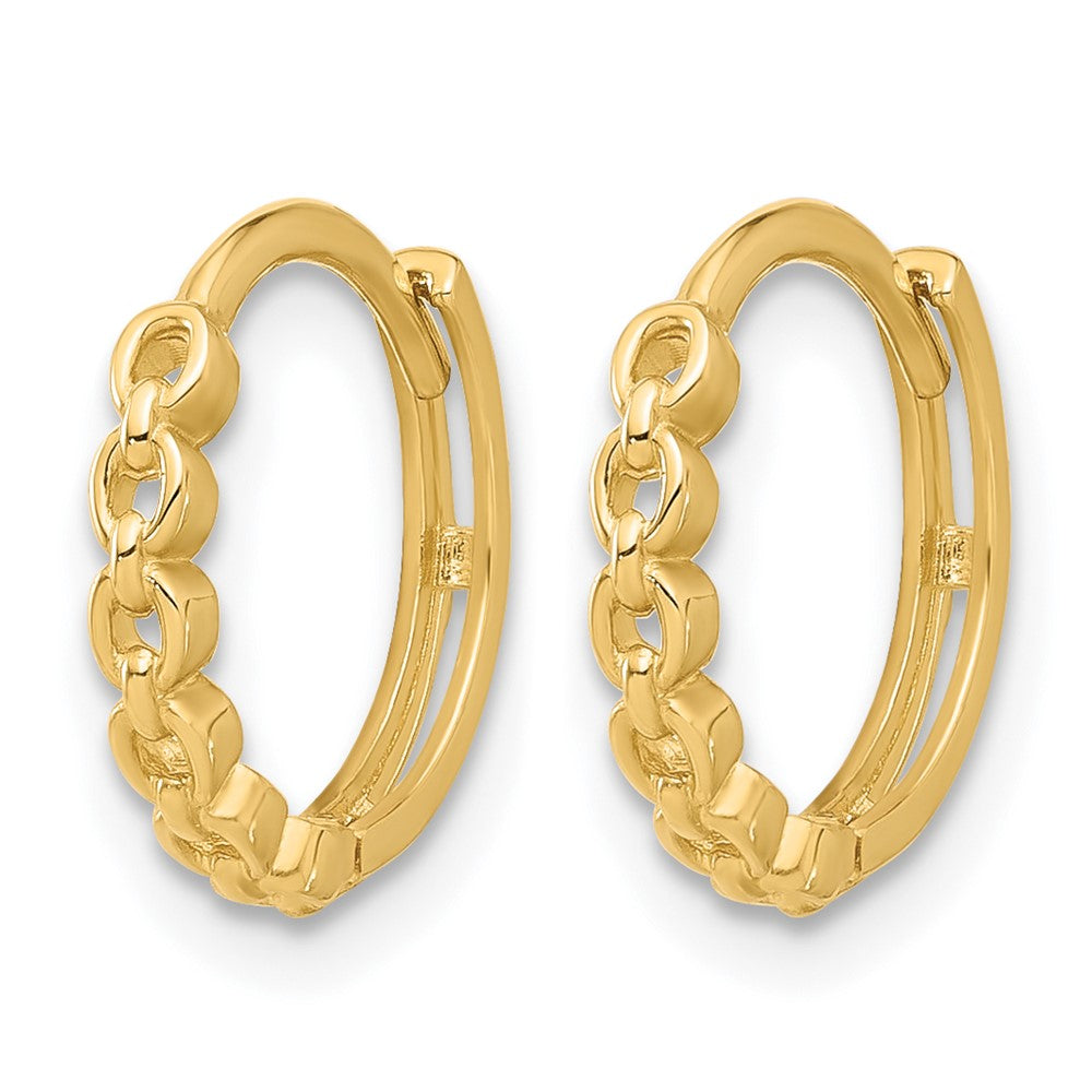 14K Gelbgold Poliert Rund Glieder Muster Huggie Creolen