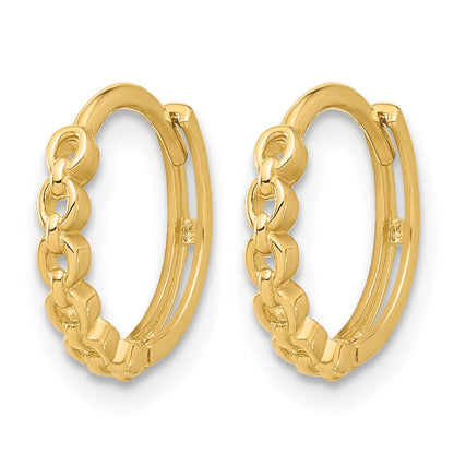 14K Gelbgold Poliert Rund Glieder Muster Huggie Creolen