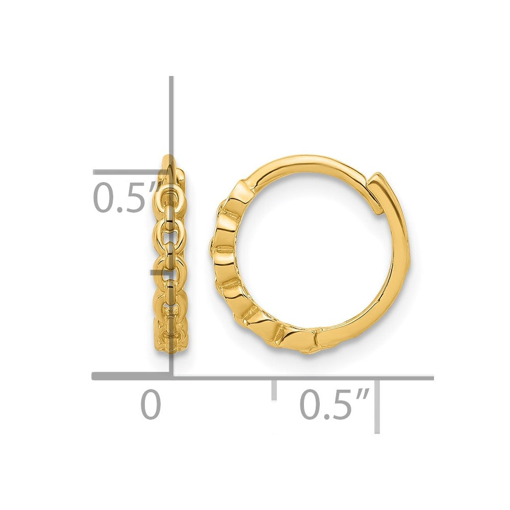 14K Gelbgold Poliert Rund Glieder Muster Huggie Creolen
