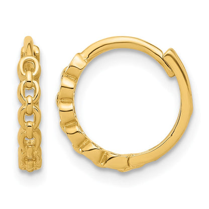 14K Gelbgold Poliert Rund Glieder Muster Huggie Creolen