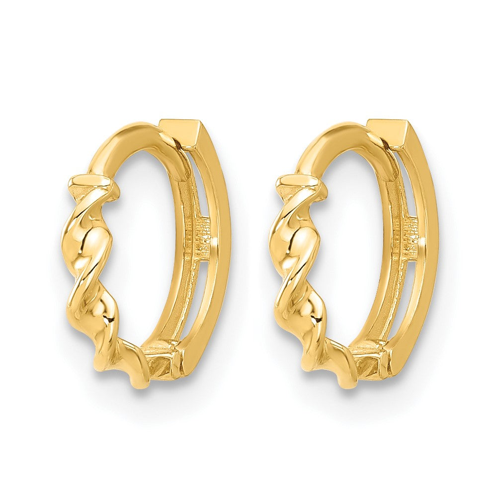 14K Gelbgold Poliert Gedreht Huggie Creolen