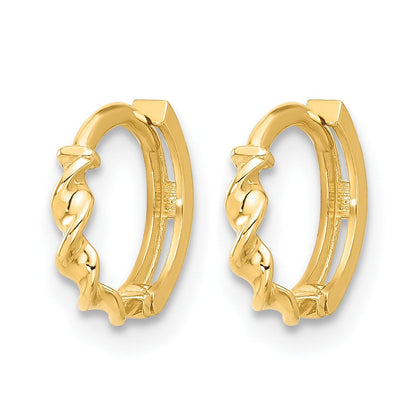14K Gelbgold Poliert Gedreht Huggie Creolen