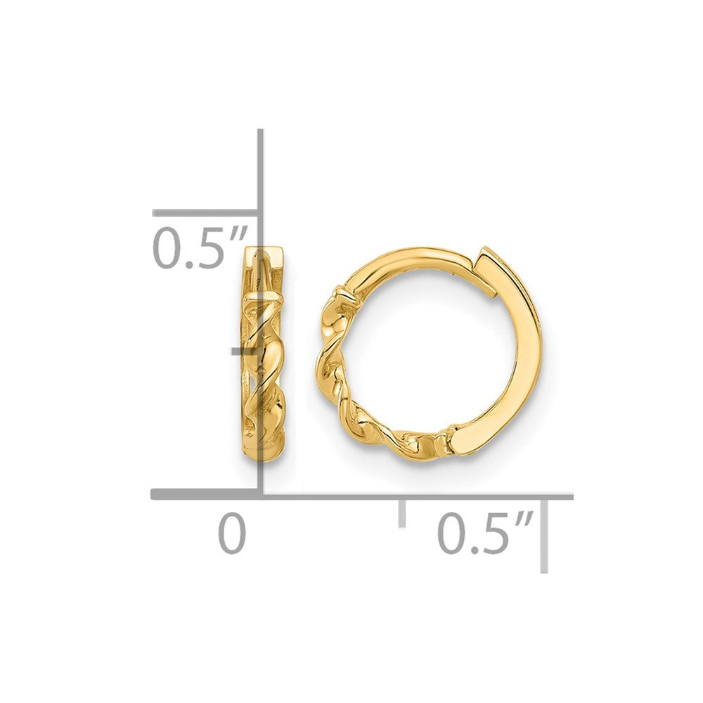 14K Gelbgold Poliert Gedreht Huggie Creolen
