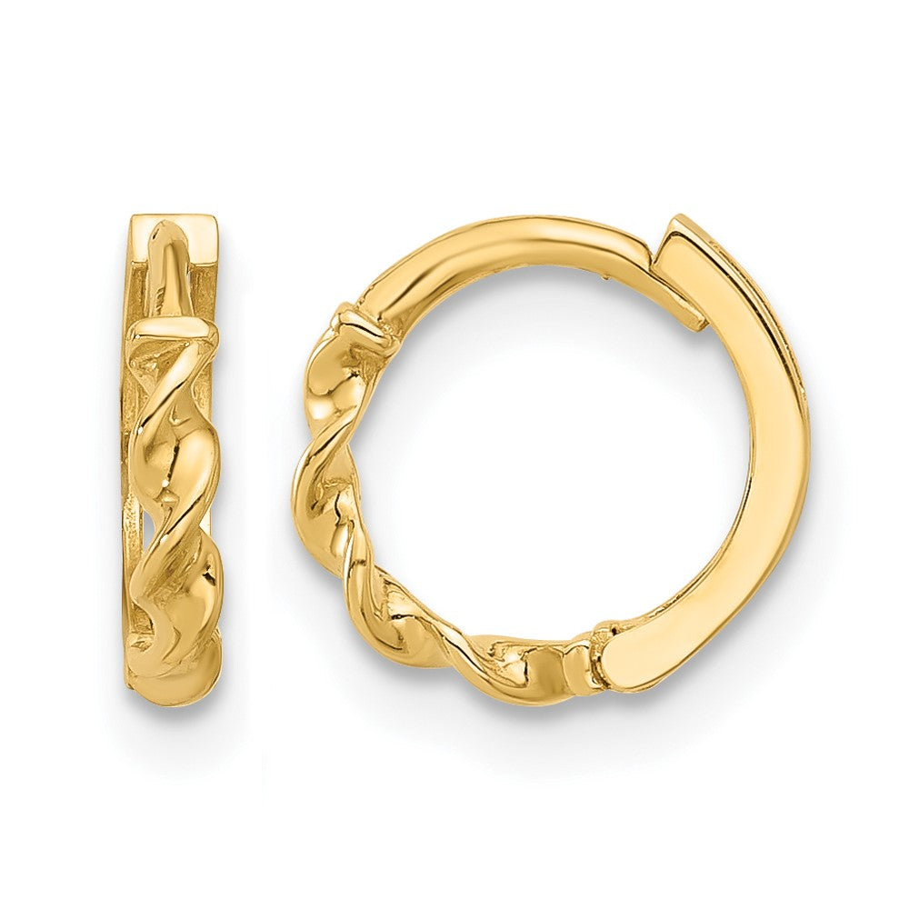 14K Gelbgold Poliert Gedreht Huggie Creolen