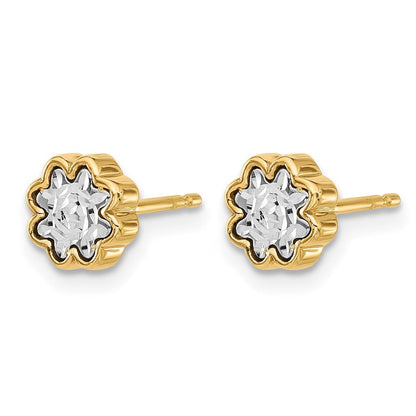 14K Bicolor Poliert und Diamantiert Blume Ohrstecker