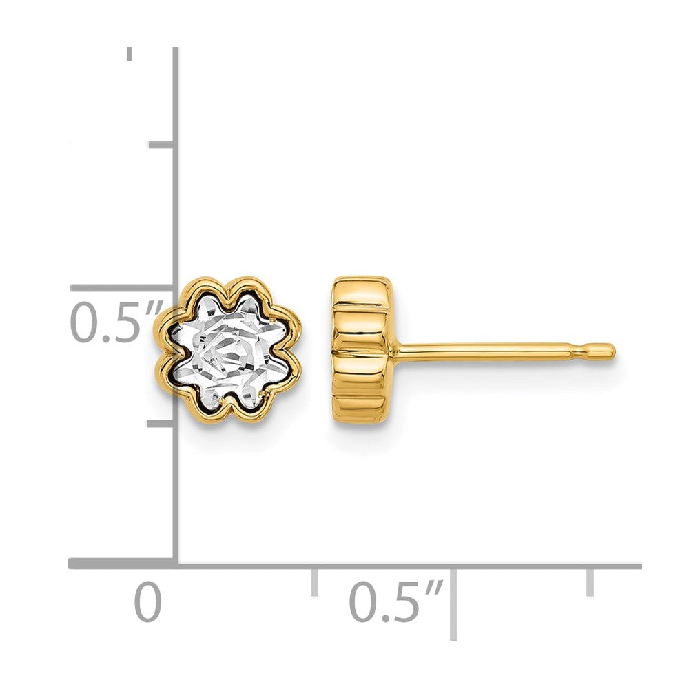 14K Bicolor Poliert und Diamantiert Blume Ohrstecker