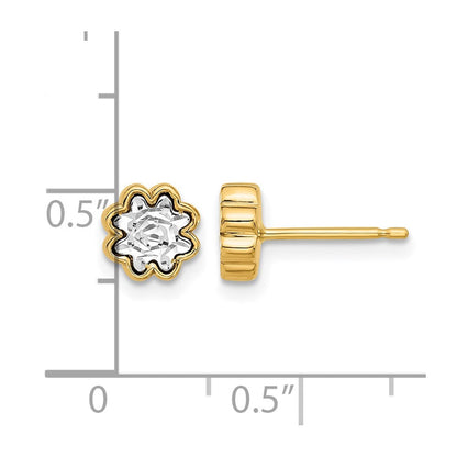 14K Bicolor Poliert und Diamantiert Blume Ohrstecker