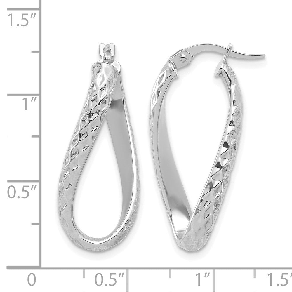 14K Gelb & Rhodium mit Weiß Beschichtung Poliert Diamantiert Gedreht Creolen