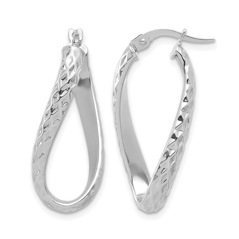 14K Gelb & Rhodium mit Weiß Beschichtung Poliert Diamantiert Gedreht Creolen