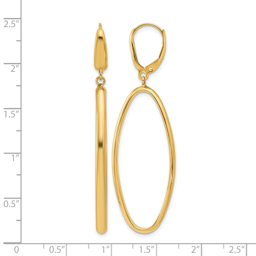 14K Gelbgold Poliert Oval Hängend Ohrhänger mit Brisur