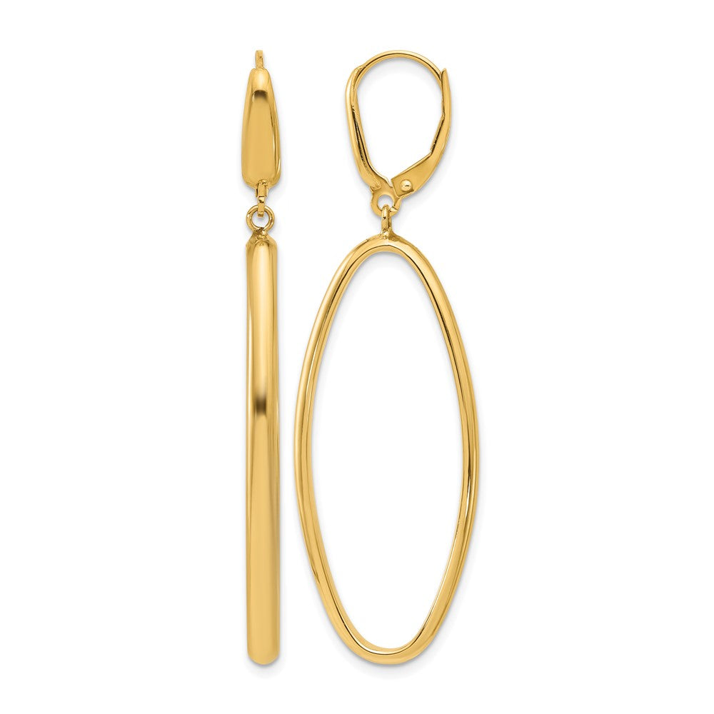 14K Gelbgold Poliert Oval Hängend Ohrhänger mit Brisur