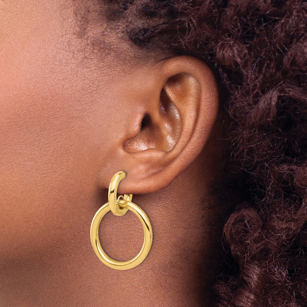 14K Gelbgold Poliert Kreis Hängend Creole Ohrstecker