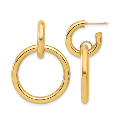 14K Gelbgold Poliert Kreis Hängend Creole Ohrstecker