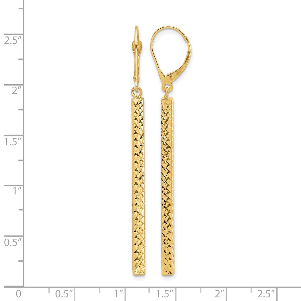 14K Gelbgold Poliert und Diamantiert Stab Hängend Ohrhänger mit Brisur