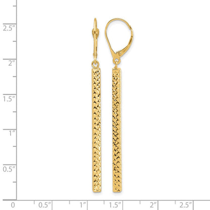 14K Gelbgold Poliert und Diamantiert Stab Hängend Ohrhänger mit Brisur