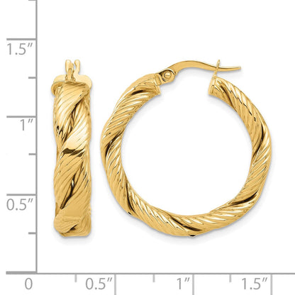14K Gelbgold Poliert und Strukturiert Geflochten Creolen