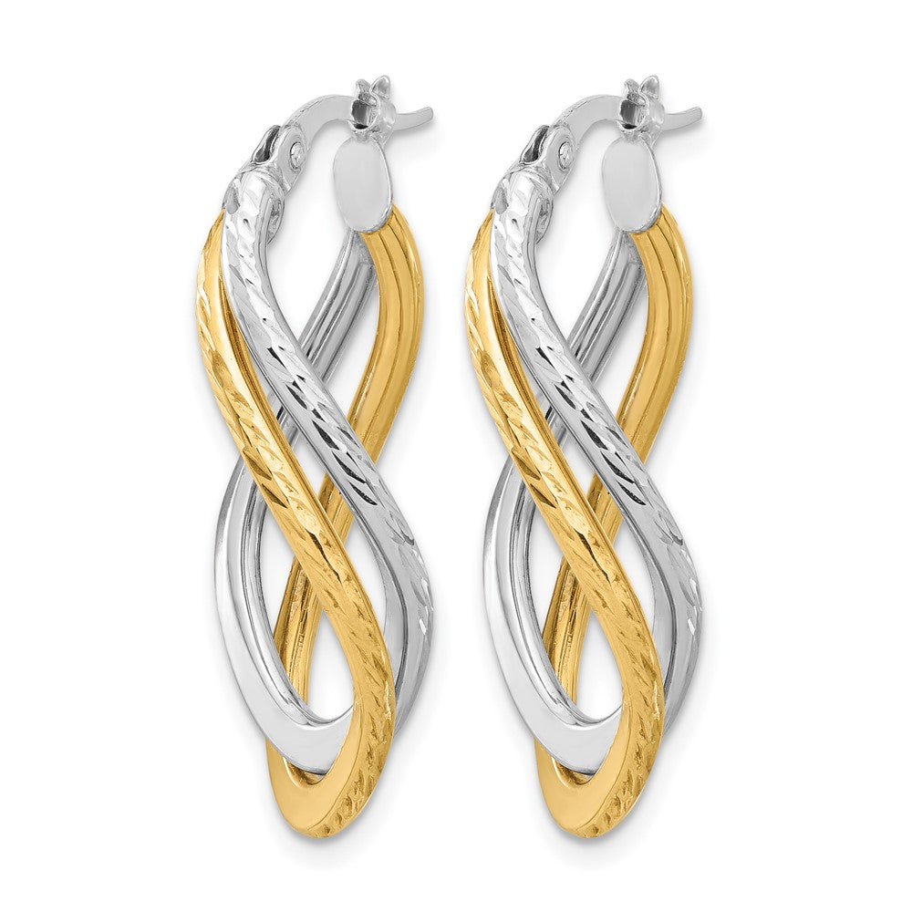 14K Gelb & Rhodium mit Poliert und Diamantiert Gedreht Creolen