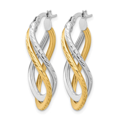 14K Gelb & Rhodium mit Poliert und Diamantiert Gedreht Creolen