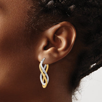 14K Gelb & Rhodium mit Poliert und Diamantiert Gedreht Creolen