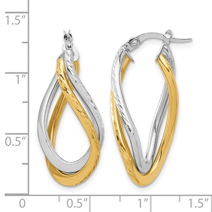 14K Gelb & Rhodium mit Poliert und Diamantiert Gedreht Creolen