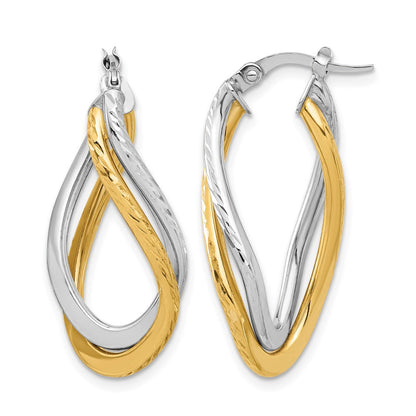 14K Gelb & Rhodium mit Poliert und Diamantiert Gedreht Creolen