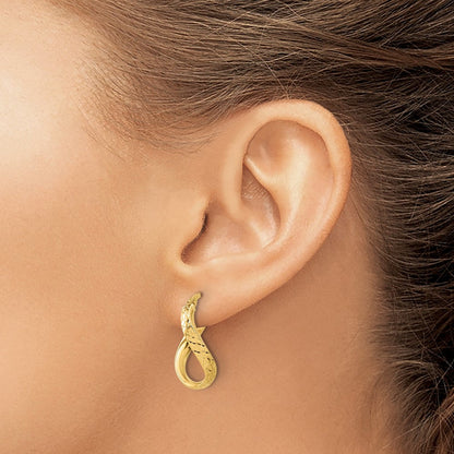 14K Gelbgold Poliert und Diamantiert Gedreht Creolen