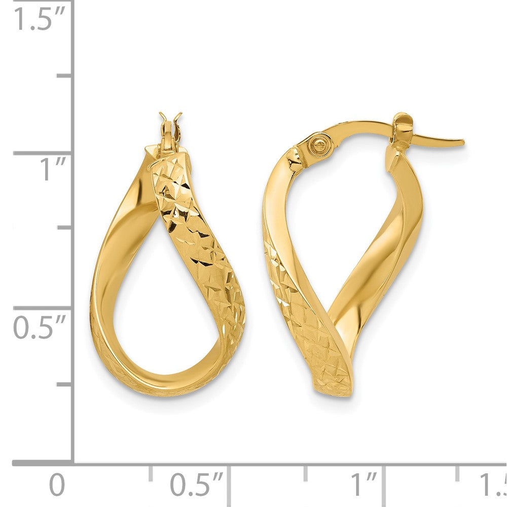 14K Gelbgold Poliert und Diamantiert Gedreht Creolen