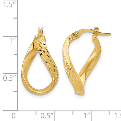 14K Gelbgold Poliert und Diamantiert Gedreht Creolen