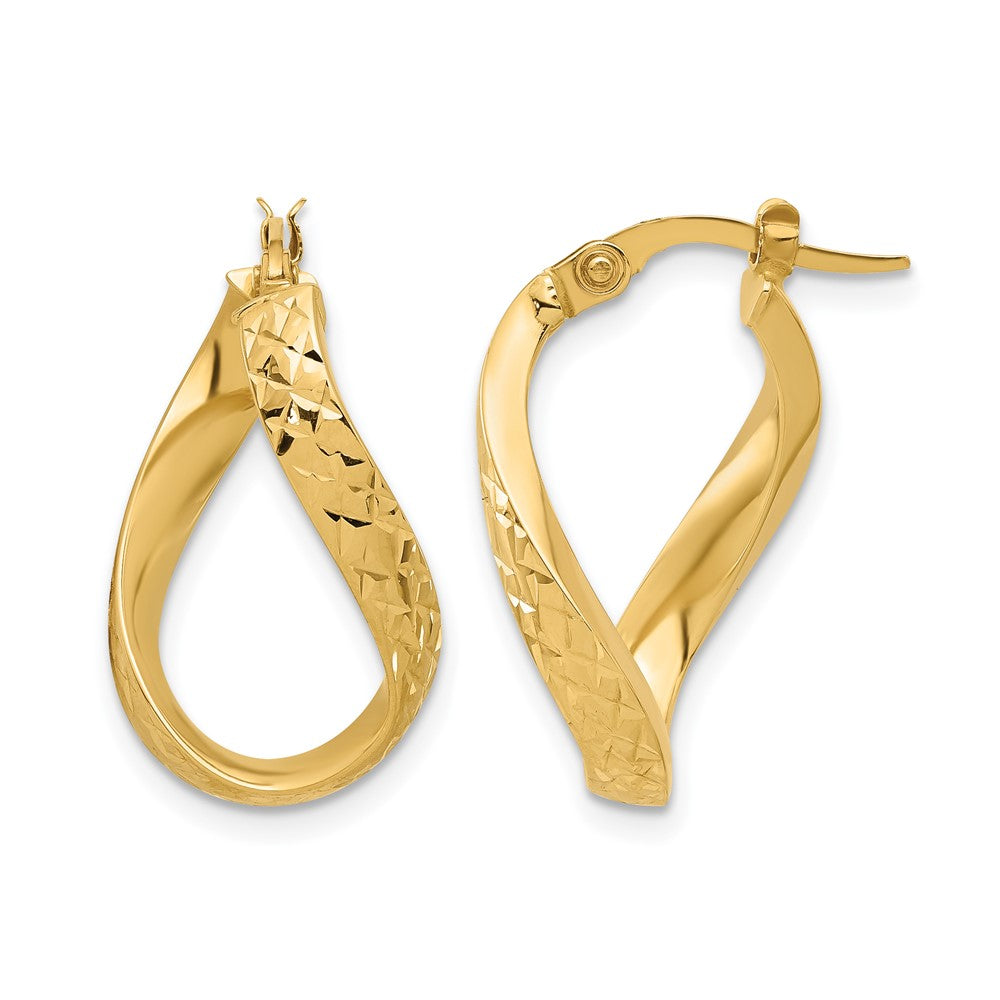 14K Gelbgold Poliert und Diamantiert Gedreht Creolen