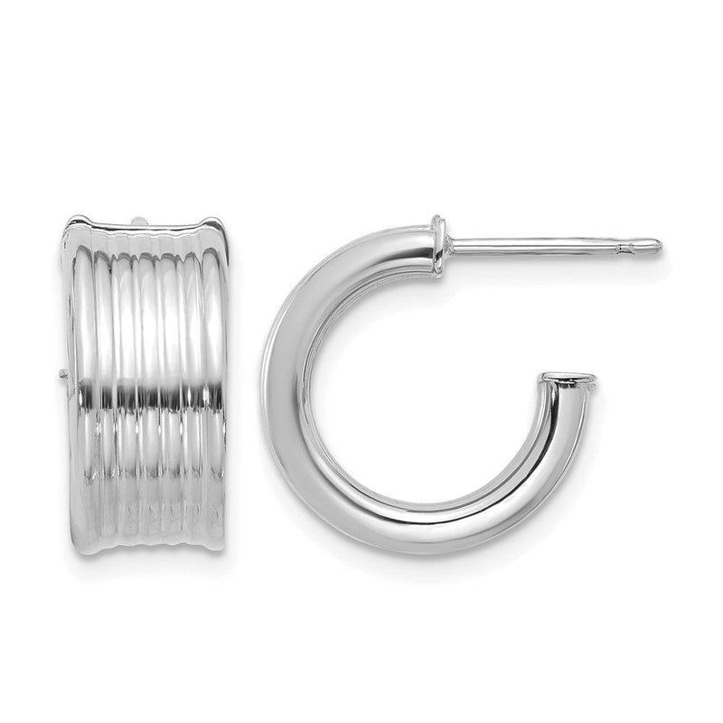 14K Gelb & Rhodium mit Weiß Rhodiniert Beschichtung Poliert und Gerillt J Creole Ohrstecker